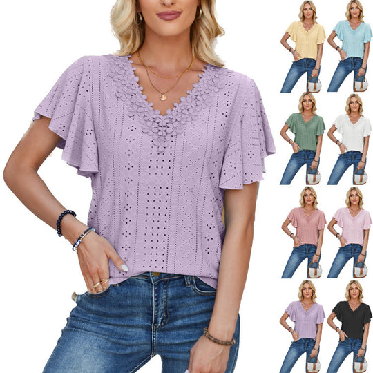 Damen Spitzenshirt mit Volants EB