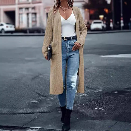Damen Grobstrick-Kimono-Cardigan mit tiefen Taschen und offenen Ärmeln EB