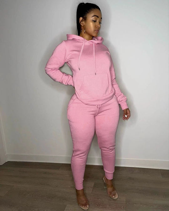 Damen nan tailliertes Hoodie- und Jogginghose-Set mit Kängurutasche, hohem Komfortbund und gerippten Knöchelbündchen EB