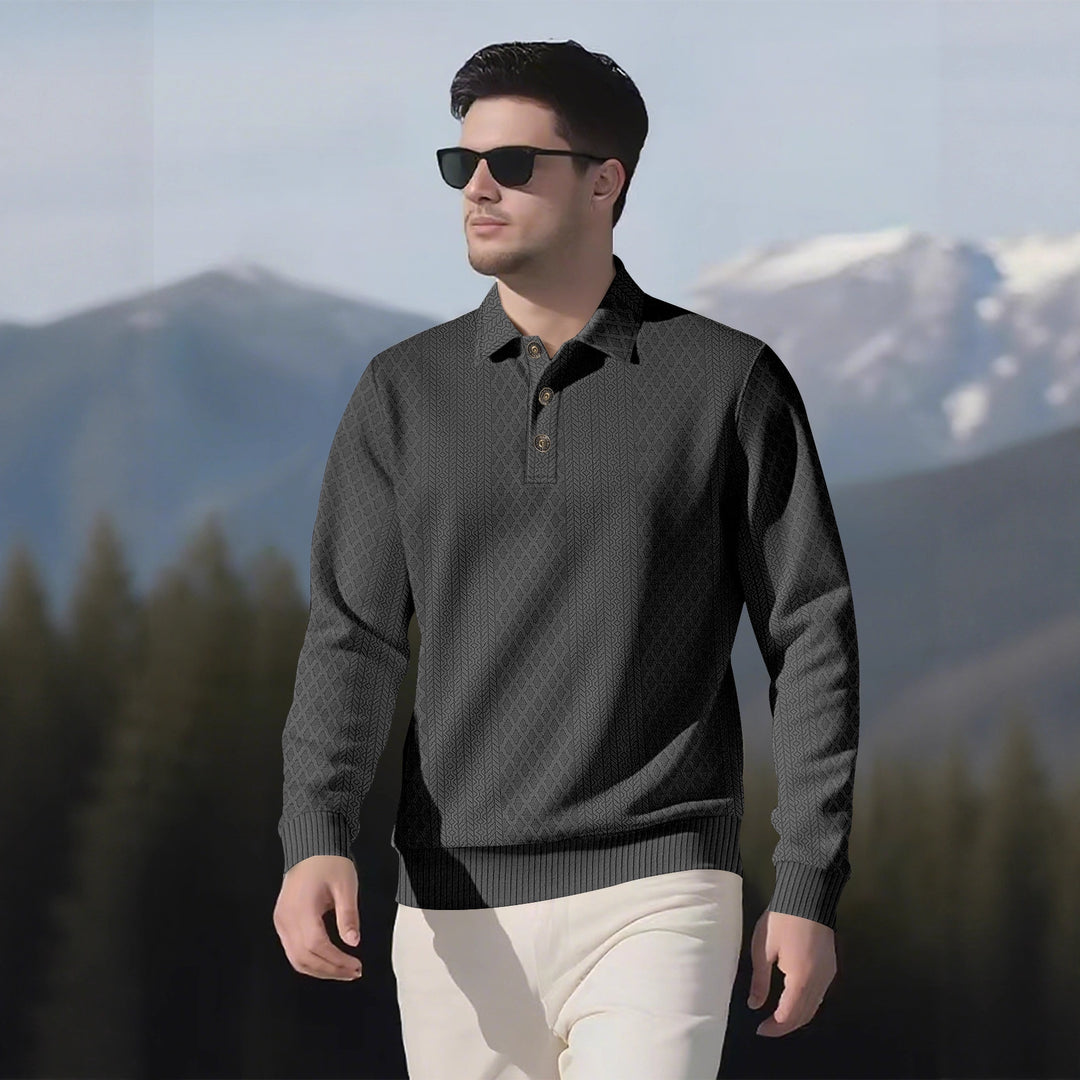 Herren Langarm-Polohemd mit strukturiertem Design und modischen Knöpfen EB