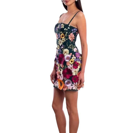 Damen Spitzenelegantes Cocktailkleid mit floralen 3D-Applikationen EB