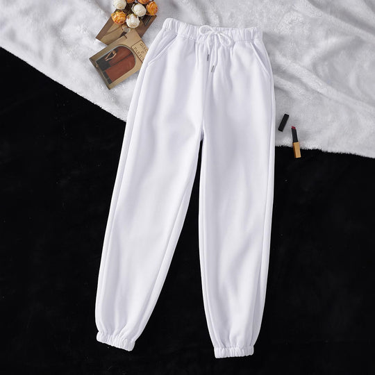 Damen nan hochgeschnittene Jogginghose aus weicher Fleece Baumwollmischung mit elastischem Bund Kordelzug und Eingrifftaschen EB