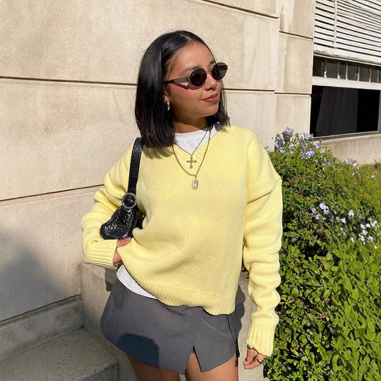Damen Oversized Strickpullover mit V-Ausschnitt und lässigem Schnitt EB