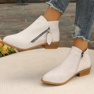Damen Modische Ankle Boots mit Reißverschluss und dezenter Applikation EB