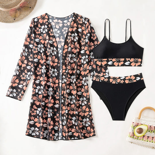 Damen Strandcover-Up mit floralem Design und eleganter Transparenz EB