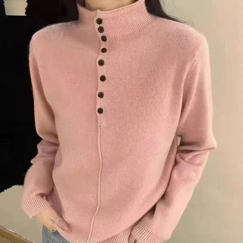 Damen Hochgeschlossener Strickpullover mit Knopfdetails EB