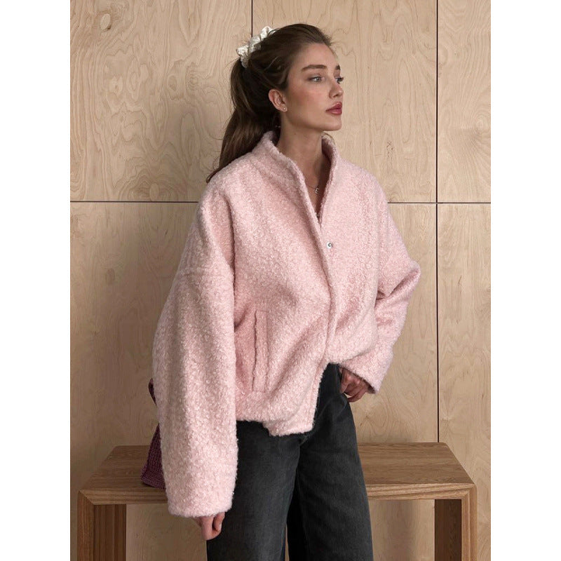 Damen Flauschige Kapuzenjacke aus Teddyfell mit seitlichen Taschen EB