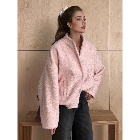 Damen Flauschige Kapuzenjacke aus Teddyfell mit seitlichen Taschen EB