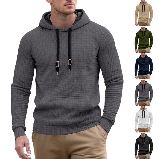 Herren nan schmal geschnittener Stepp-Kapuzenpullover mit feiner Quadratstruktur, Kordelzug und geripptem Saum EB