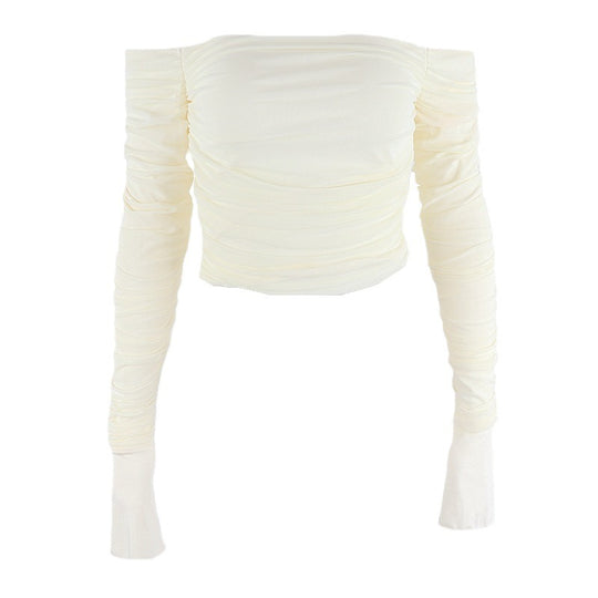 Damen Elegantes asymmetrisches Oberteil mit Raffungen und Puffärmeln EB