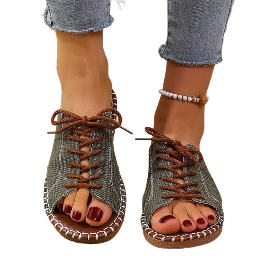 Damen lässige Schnürsandalen mit flexiblem Fußbett EB