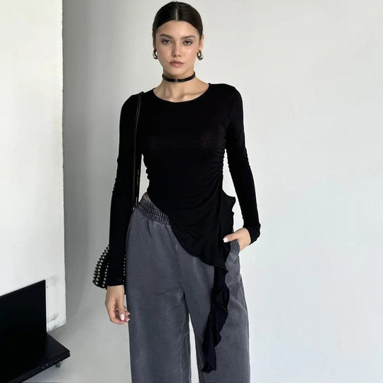 Damen Longsleeve mit asymmetrischer Raffung und figurumspielendem Design EB