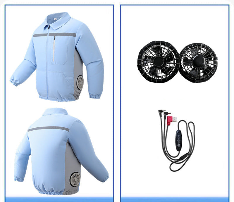 Unisex nan ventilated work cooling jacket with side vent inserts, removable battery compartment and reflective inserts EB