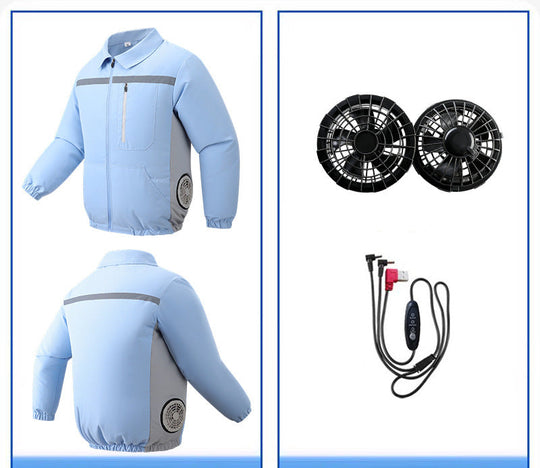Unisex nan ventilated work cooling jacket with side vent inserts, removable battery compartment and reflective inserts EB