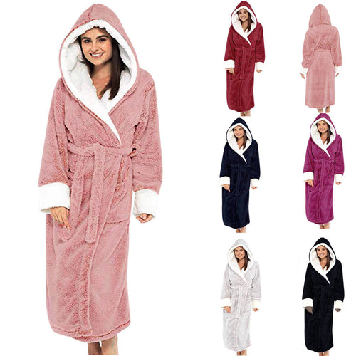Damen Kuscheliger Fleece-Morgenmantel mit Kapuze und Gürtel EB