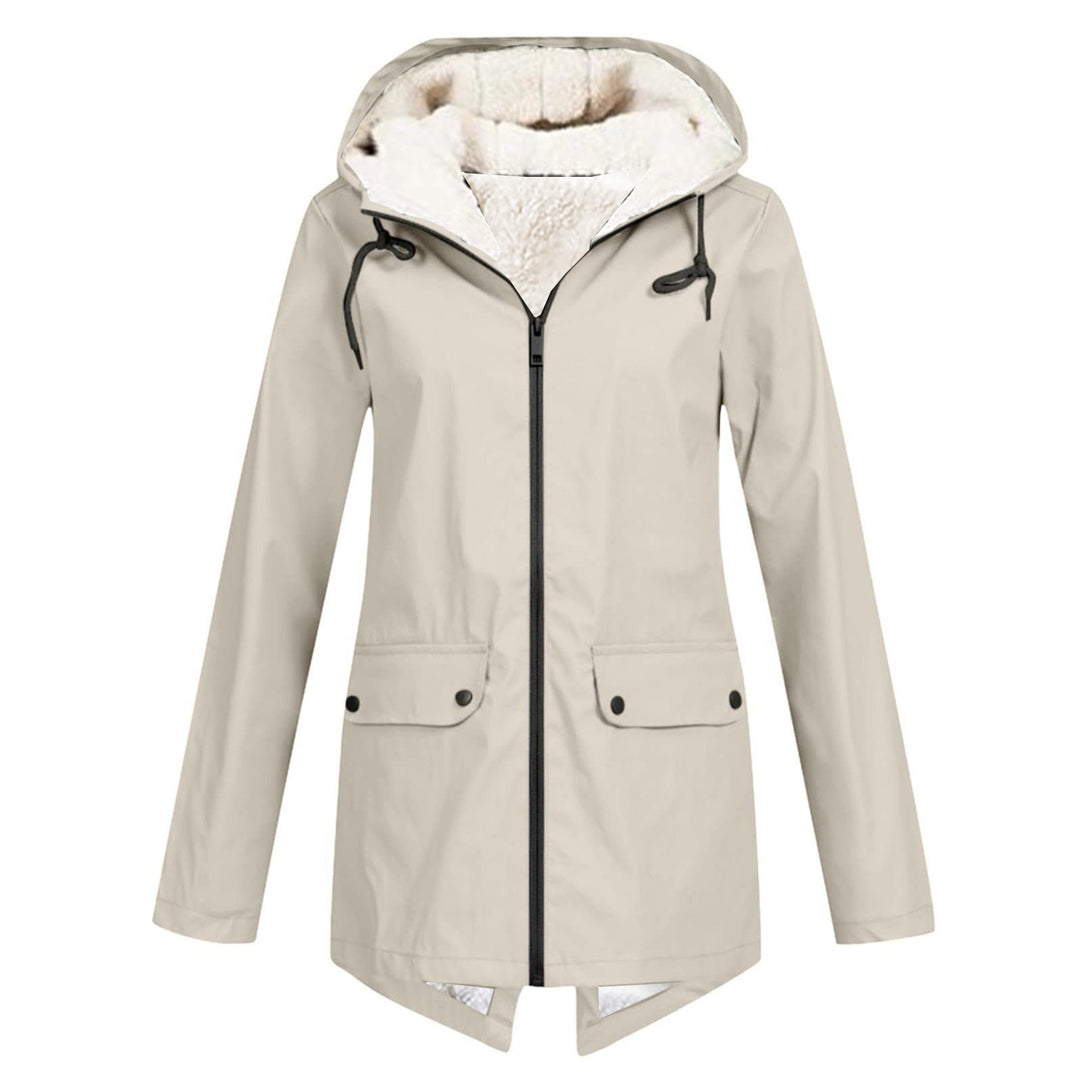 Damen wetterfeste und gefütterte Regenjacke mit verstellbarem Kapuzenkragen EB