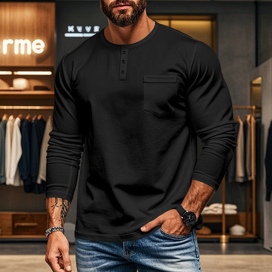 Herren Langarmshirt mit Knopfleiste und Brusttasche EB