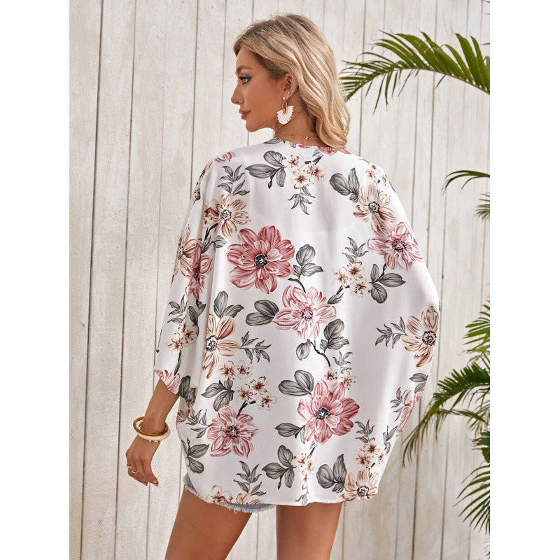 Damen Modischer Kimono mit floralem Design und weit geschnittenen Ärmeln EB