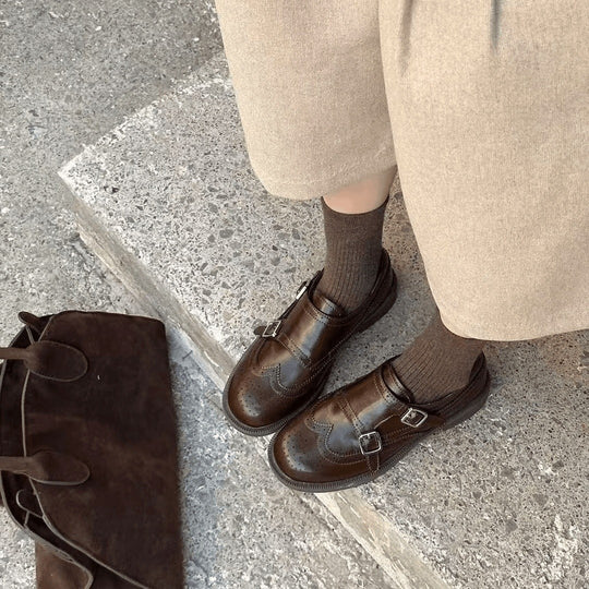 Damen Elegante Mokassins mit modischen Schnallen und feinem Leder EB