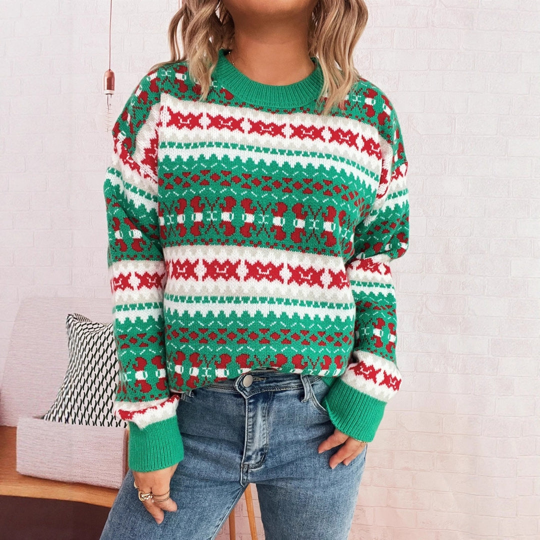 Damen Weihnachts-Pullover mit festlichem Motiv und lockerer Passform EB