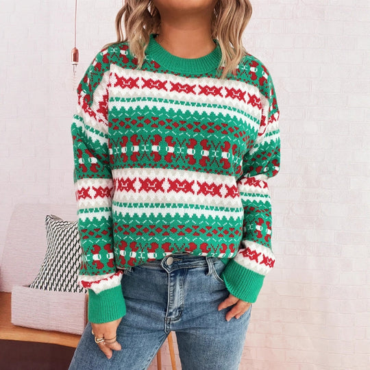 Damen Weihnachts-Pullover mit festlichem Motiv und lockerer Passform EB
