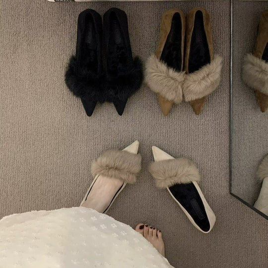 Damen spitze Slingbacks mit flauschigem Kragen und eleganter Absatzgestaltung EB