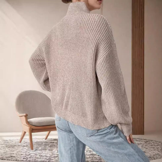 Damen Grobstrickpullover mit Rollkragen und lässigem Schnitt EB