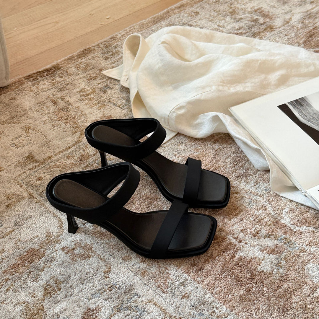 Damen elegante Slip-On Sandalen mit modischen Riemen und bequemem Absatz EB