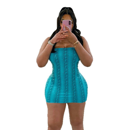 Damen figurbetontes Minikleid mit schlangenhautförmigem Design EB
