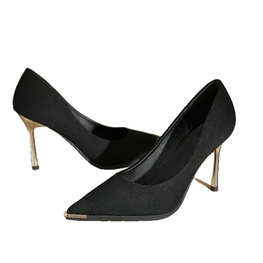 Damen schicke Stiletto-Pumps aus samtigem Obermaterial mit metallischen Akzenten EB