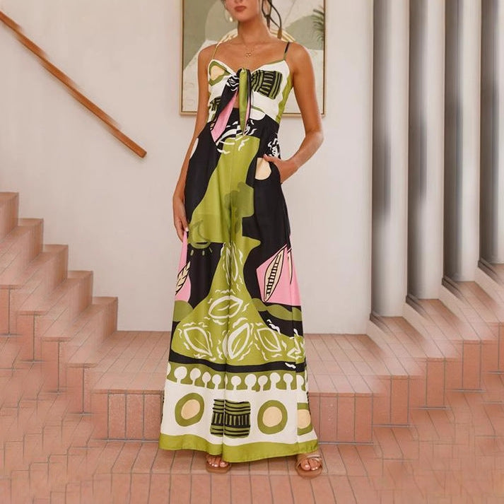 Damen Maxikleid im lebhaften Druckdesign mit schulterfreiem Schnitt und eleganten Trägern EB