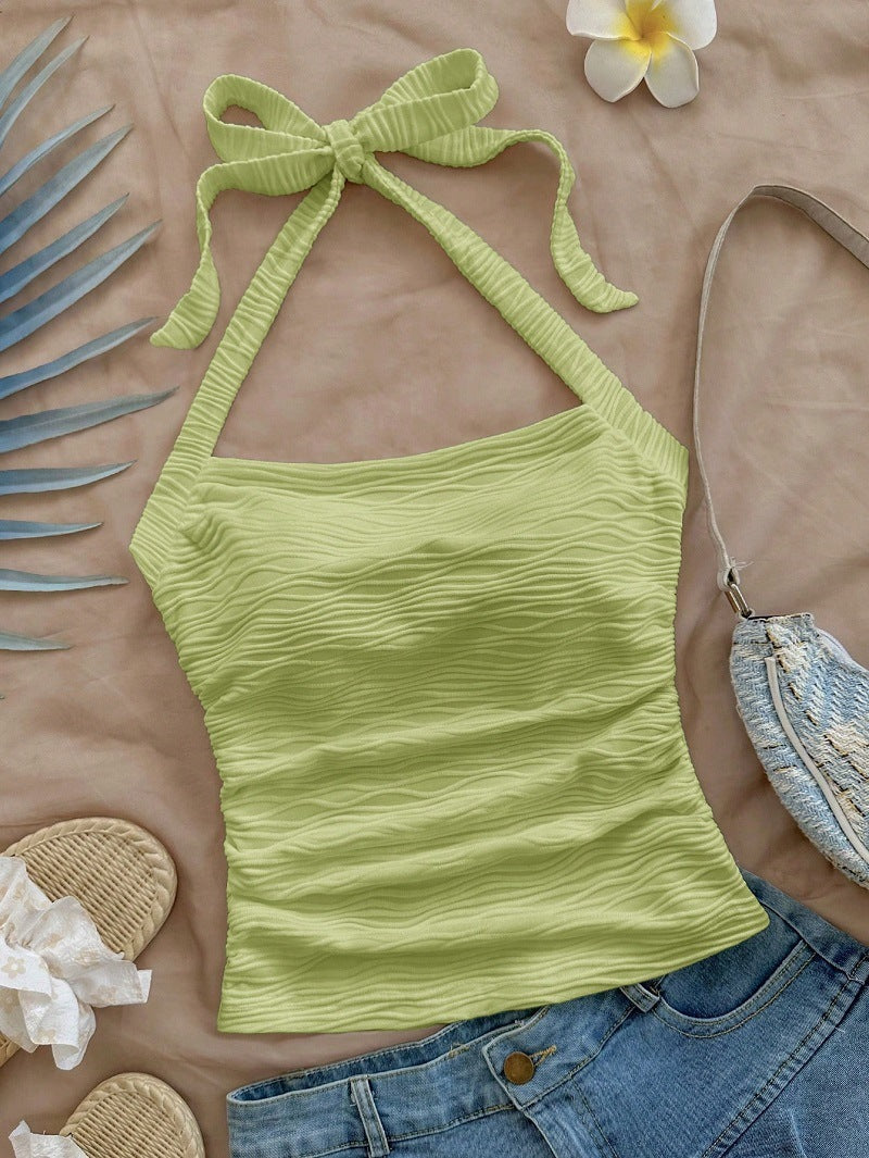 Damen Trägershirt mit dekorativem Knoten und wellenförmigem Design EB