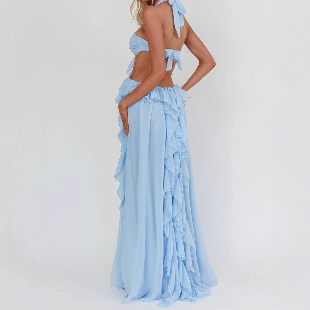 Damen Maxikleid mit Rüschen und Bandeau-Ausschnitt EB