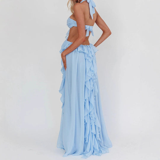 Damen Maxikleid mit Rüschen und Bandeau-Ausschnitt EB