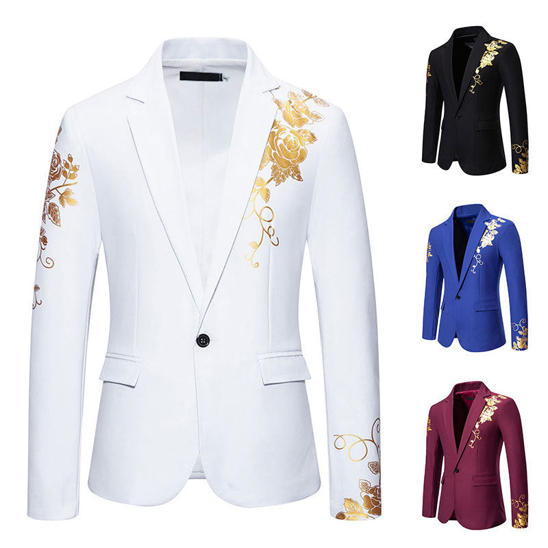 Herren nan einreihiges Sakko mit schmalem Revers und goldenem Rosenprint EB