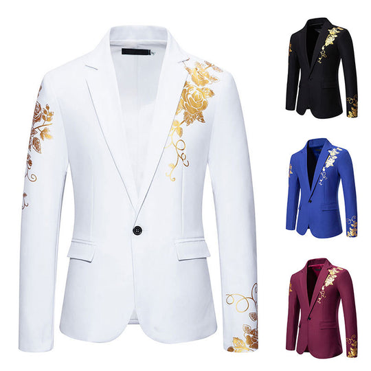 Herren nan einreihiges Sakko mit schmalem Revers und goldenem Rosenprint EB