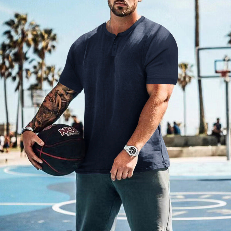 Herren lässiges Kurzarm-Henley-Shirt mit hochwertigem Baumwoll-Mix und praktischem Knopfdesign EB