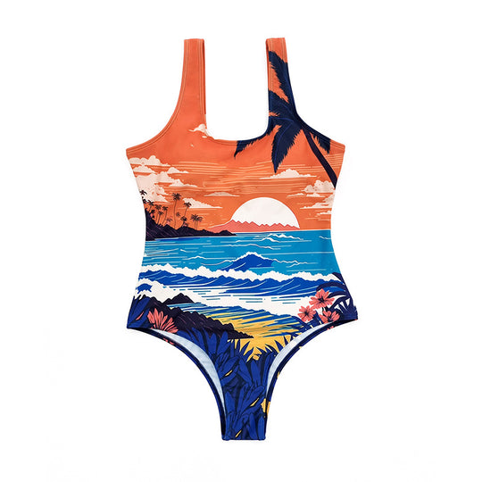 Damen Einteiler-Badeanzug mit lebhaftem Strandmotiv EB