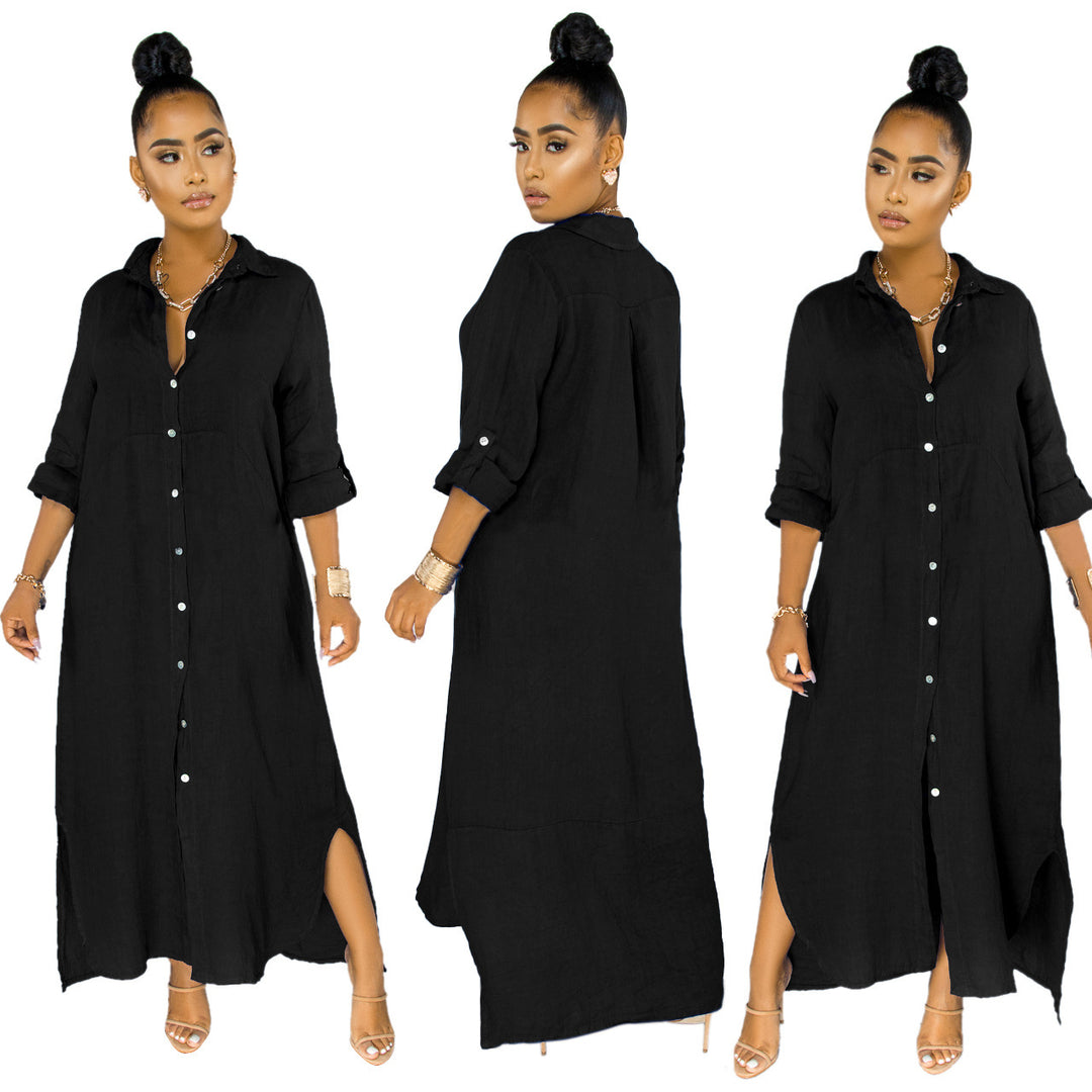 Damen lässiges Hemdkleid mit seitlichen Schlitzen und langfristiger Passform EB