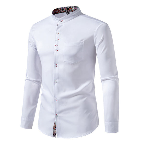 Herren Langarmhemd mit modernem Stehkragen und Paisleymuster EB