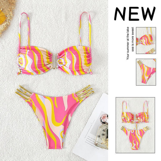 Damen Buntes Mix-Media Bikini Top mit verstellbaren Trägern von EB
