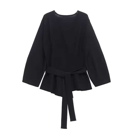 Damen Taillierte Bluse mit Wickelgürtel und Schößchen EB