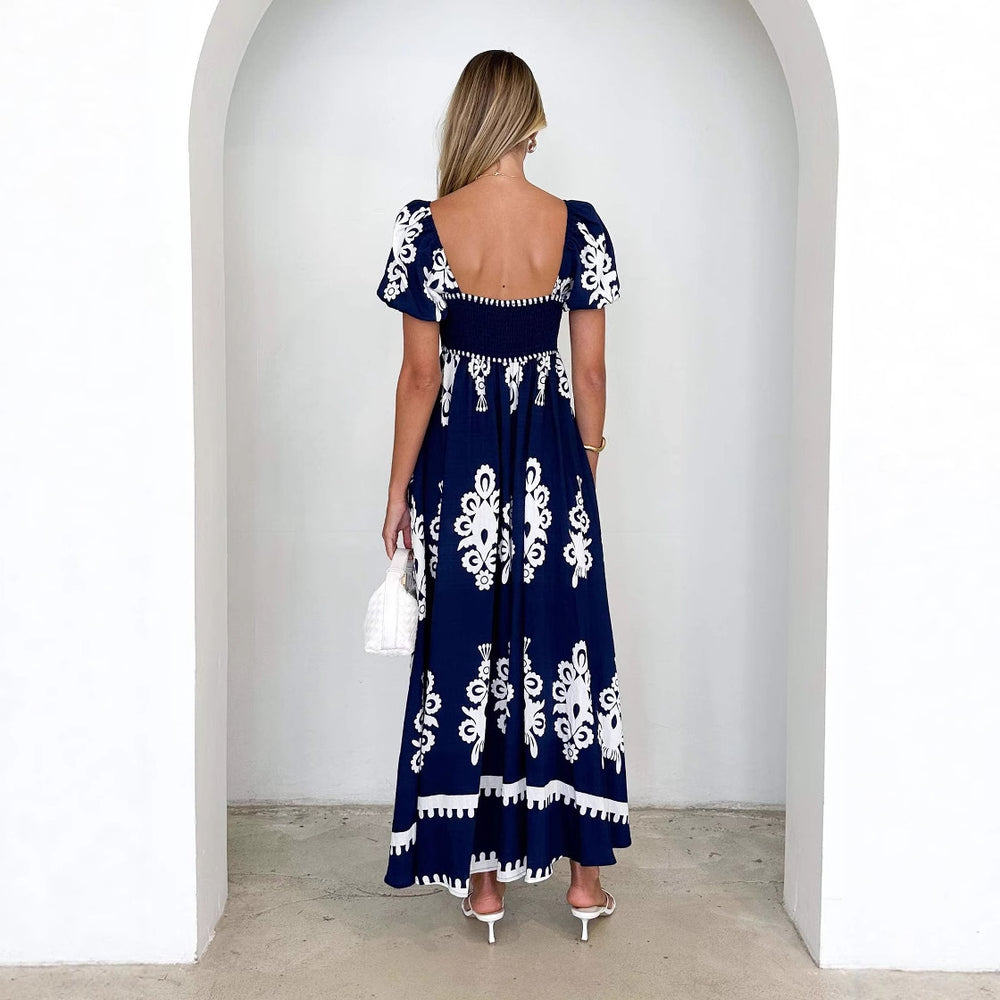 Damen Maxikleid mit elegantem quadratischen Ausschnitt und verspielten Puffärmeln EB