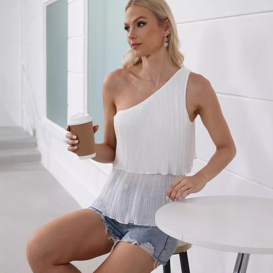 Damen Plisseetop mit asymmetrischem Träger EB