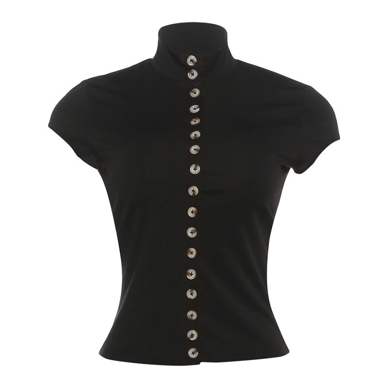 Damen Stehkragen Bluse mit Knopfleiste EB