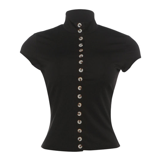 Damen Stehkragen Bluse mit Knopfleiste EB