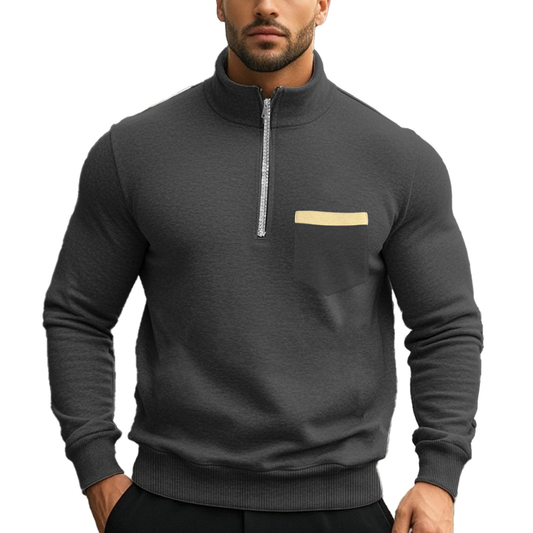 Herren nan angerauter Sweat-Halbzip mit kontrastiertem Innenkragen und elastischem Saum EB