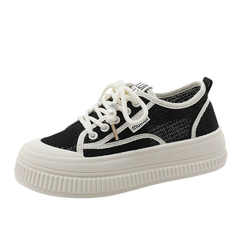 Damen modische Chunky Sneakers mit trendigen Perlenakzenten EB