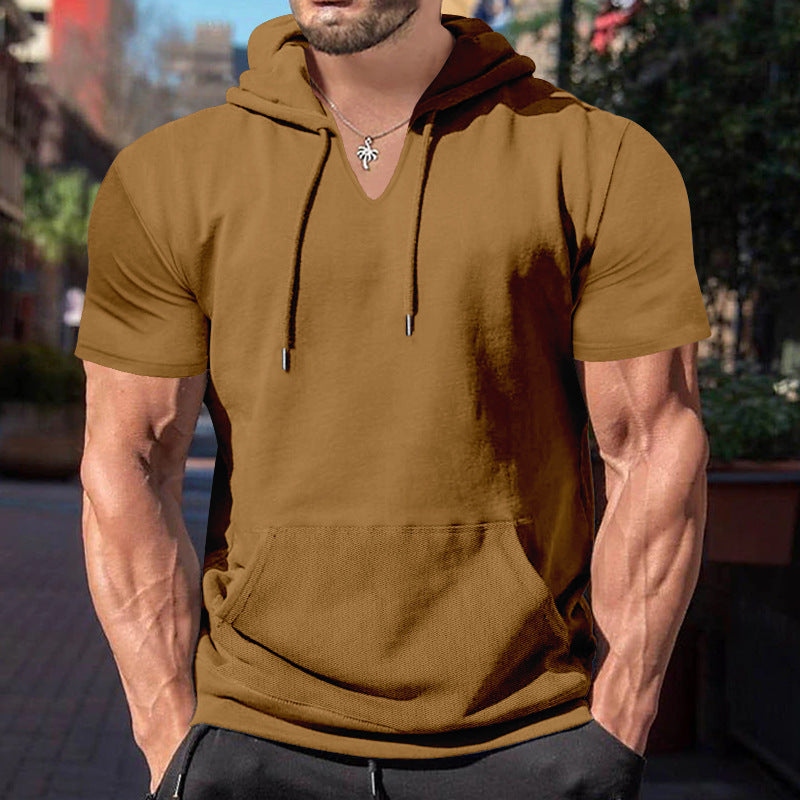 Herren lässiges Kapuzenshirt mit V-Ausschnitt und praktischer Bauchtasche EB