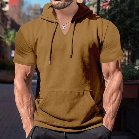 Herren lässiges Kapuzenshirt mit V-Ausschnitt und praktischer Bauchtasche EB